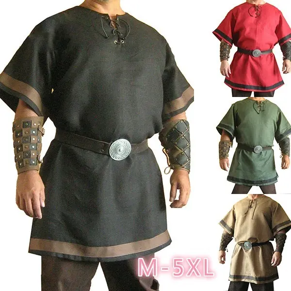 Cosplay Medieval Vintage Renaissance Warrior Knight LARP Costume Adult Men Nordic Army Pirate Tunic Shirt Tops Outfits