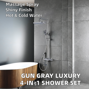 Luxo 4-Function Mixer Shower Set Gun Cinza Piano Chaves Sistema de precipitação pressurizada Multi-Uso Latão <span class=keywords><strong>Material</strong></span> Jet Soft Spray