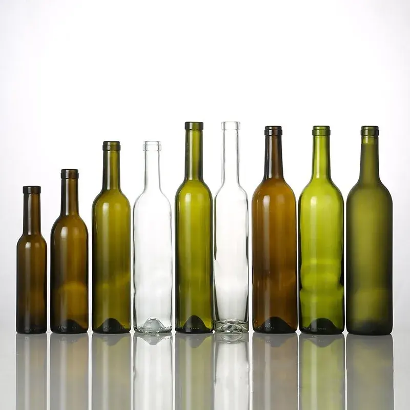 Garrafa de vinho âmbar vazia personalizada transparente 500ml 750ml 1000ml Garrafas de vinho de vidro fosco Cor verde 375ml Garrafas de vinho de vidro Bordeaux