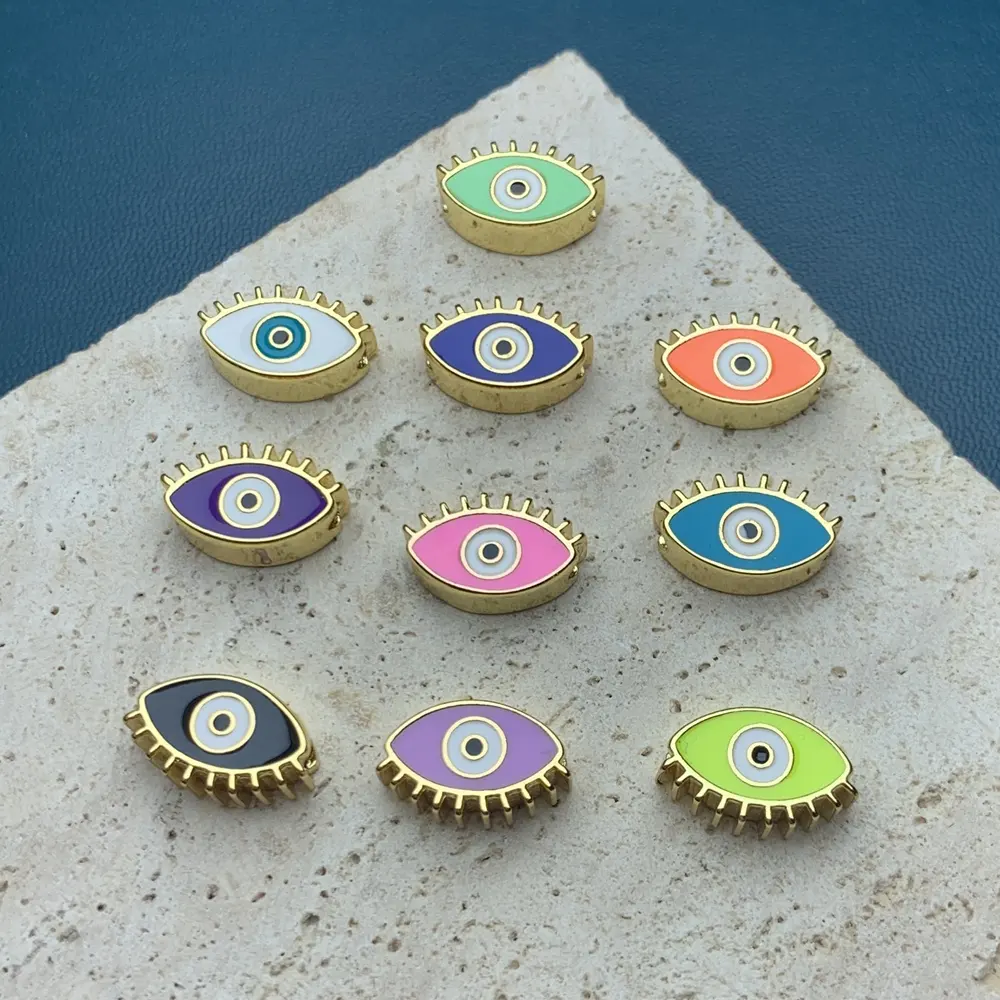 Semitree — perles Marquise du mauvais œil, en métal émaillé coloré, pour la fabrication de bijoux, collier, avec de grands trous, accessoires, vrac