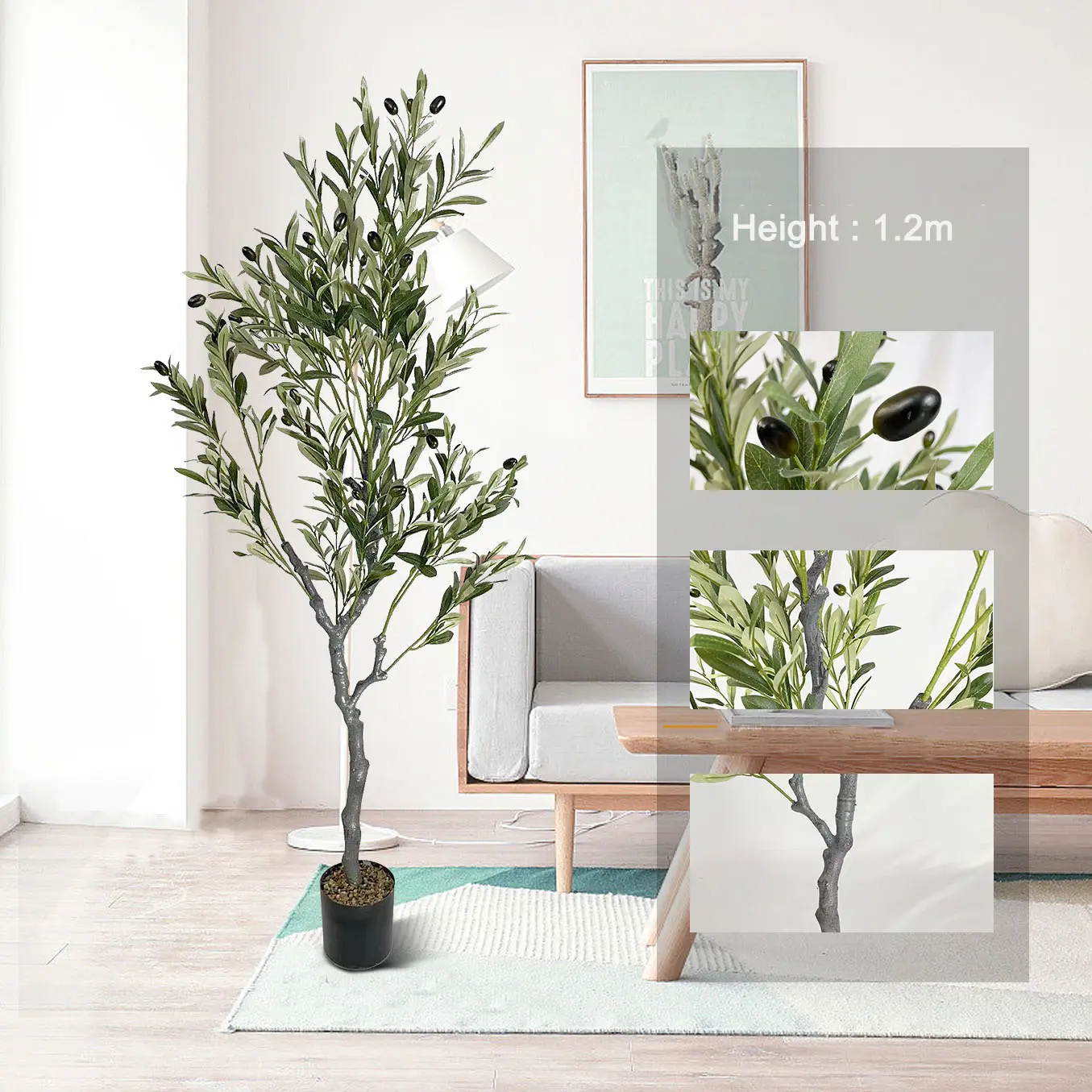 Árbol de olivo artificial para interior y exterior, planta en maceta para el hogar, oficina, sala de estar, decoración