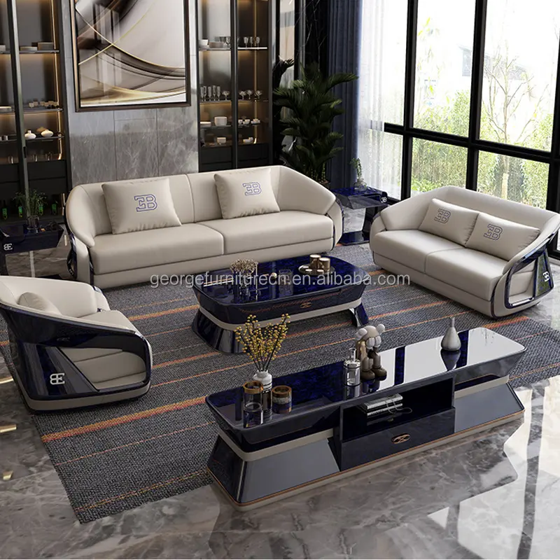 Mebel Modern Kulit Asli Italia Set Sofa Sofa Mewah dengan Bagian Sofa Set Perabot Ruang Tamu