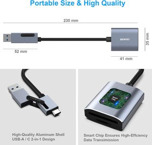 BENFEI Universal SD-Speicher kartenleser USB-Kartenleser Typ C/Typ A zu SD TF - Product Image 5