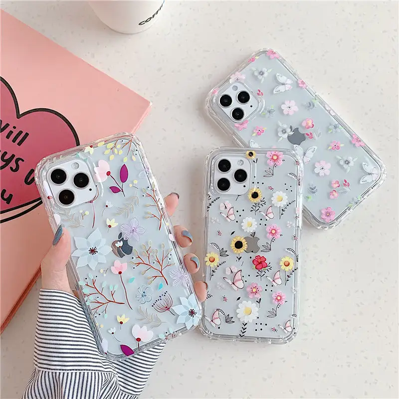 Flowers Leaves Butterfly Phone Case For iPhone 11 12 Pro Max XR XS Max X 7 8 Plus SE 2020 Shockproof Bumper Clear Back Cover
