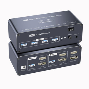 Conmutador KVM HDMI + Displayport 2 monitores 2 ordenadores Conmutador KVM 8K 60Hz Monitor dual para 2 PC Soporte Modo extendido/copia
