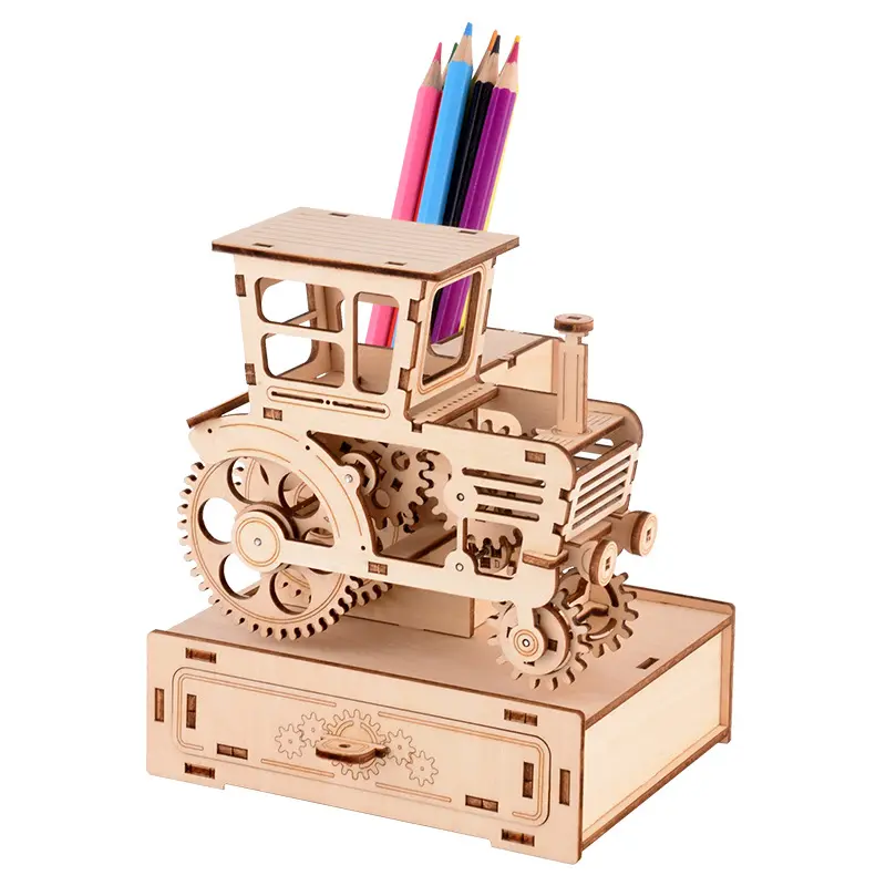 Ahşap erken eğitim eğitici el yapımı oyuncaklar 3D Stereo mekanik montaj müzik kutusu AHŞAP Model kalemlik