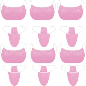 一次性水疗内衣和内裤套装女性一次性丁字裤文胸女性水疗内裤丁字裤套装粉色