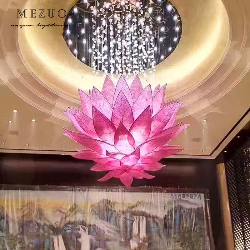 Lustre Art Déco Lobby d'Hôtel Lotus Rouge Luminaire Suspendu au Plafond Personnalisé Lustre Moderne Grand Projet