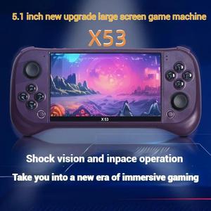 X53คอนโซลเกมมือถือระบบโอเพนซอร์ส5.1นิ้วหน้าจอ IPS HD เครื่องเล่นวิดีโอพกพาแบบย้อนยุคพร้อมการ์ด8G TF
