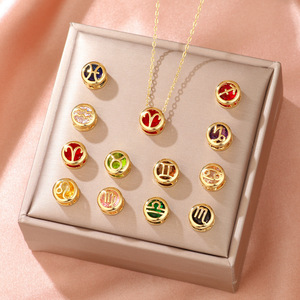 Designer Double-hollowed Multicolored Zircon <strong>12</strong> Constellations Circular Pendant Collarbone <strong>Chain</strong> Monthly Gift Giving Energy - Product Image 3