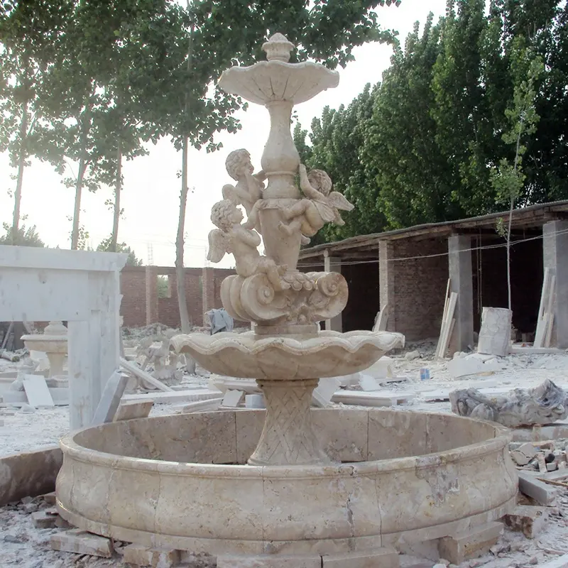 Tiene en existencias material de travertino blanco natural tallado bebé Ángel mármol fuentes al aire libre