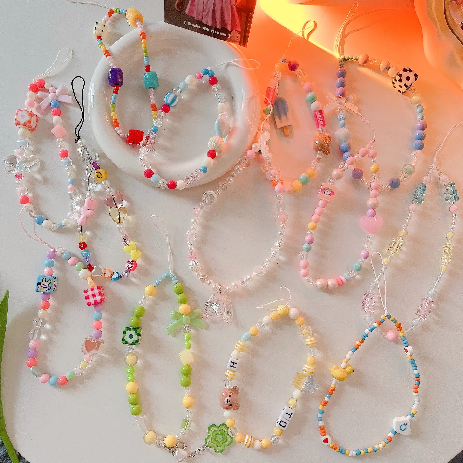 Hàn Quốc Phong Cách Ins Trắng Bead Chain Bow Mặt Dây Chuyền DIY Handmade Dây Buộc Cho Cô Gái