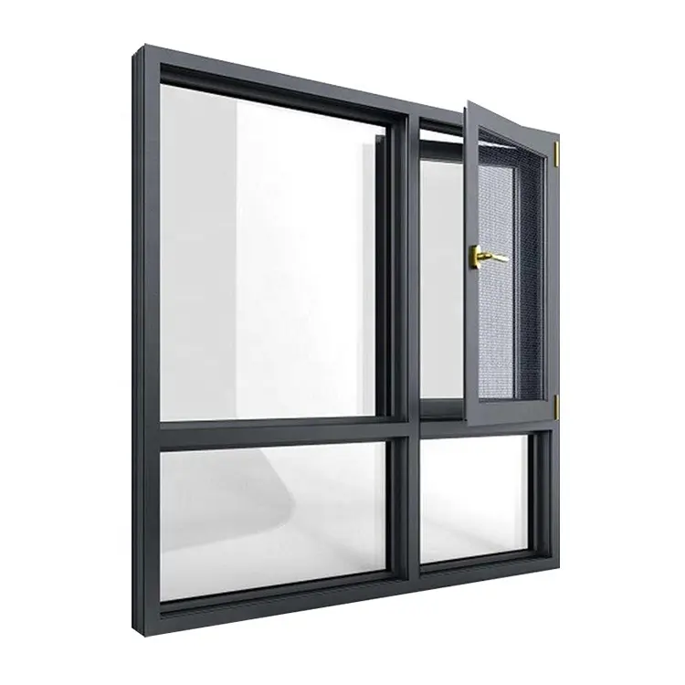 Fenêtre décontractée à double porte avec fonction de casse thermique, écran en acier, verre fixe