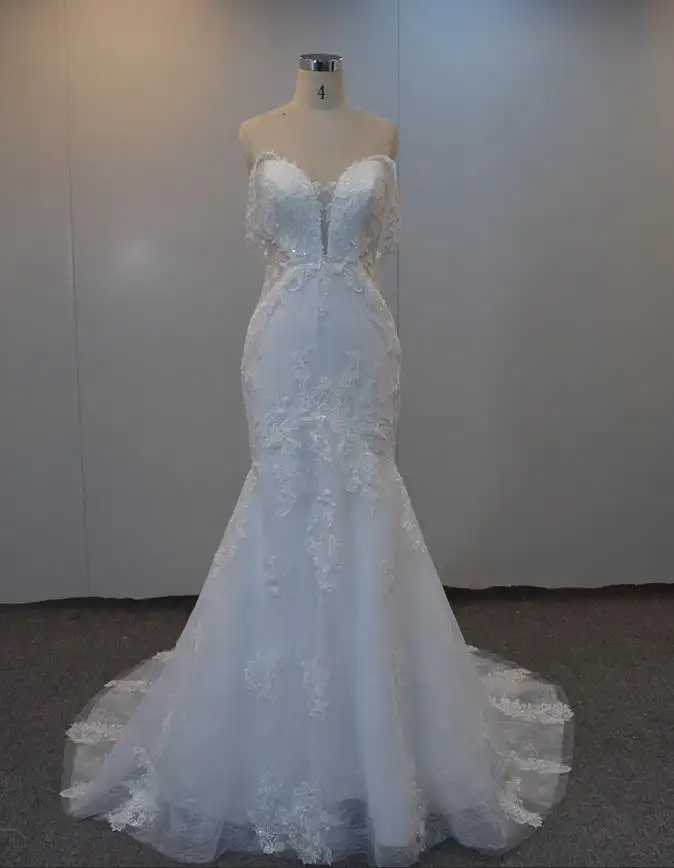 Produttore cinese che vende avorio vedere attraverso abito da sposa corsetto sirena con paillettes