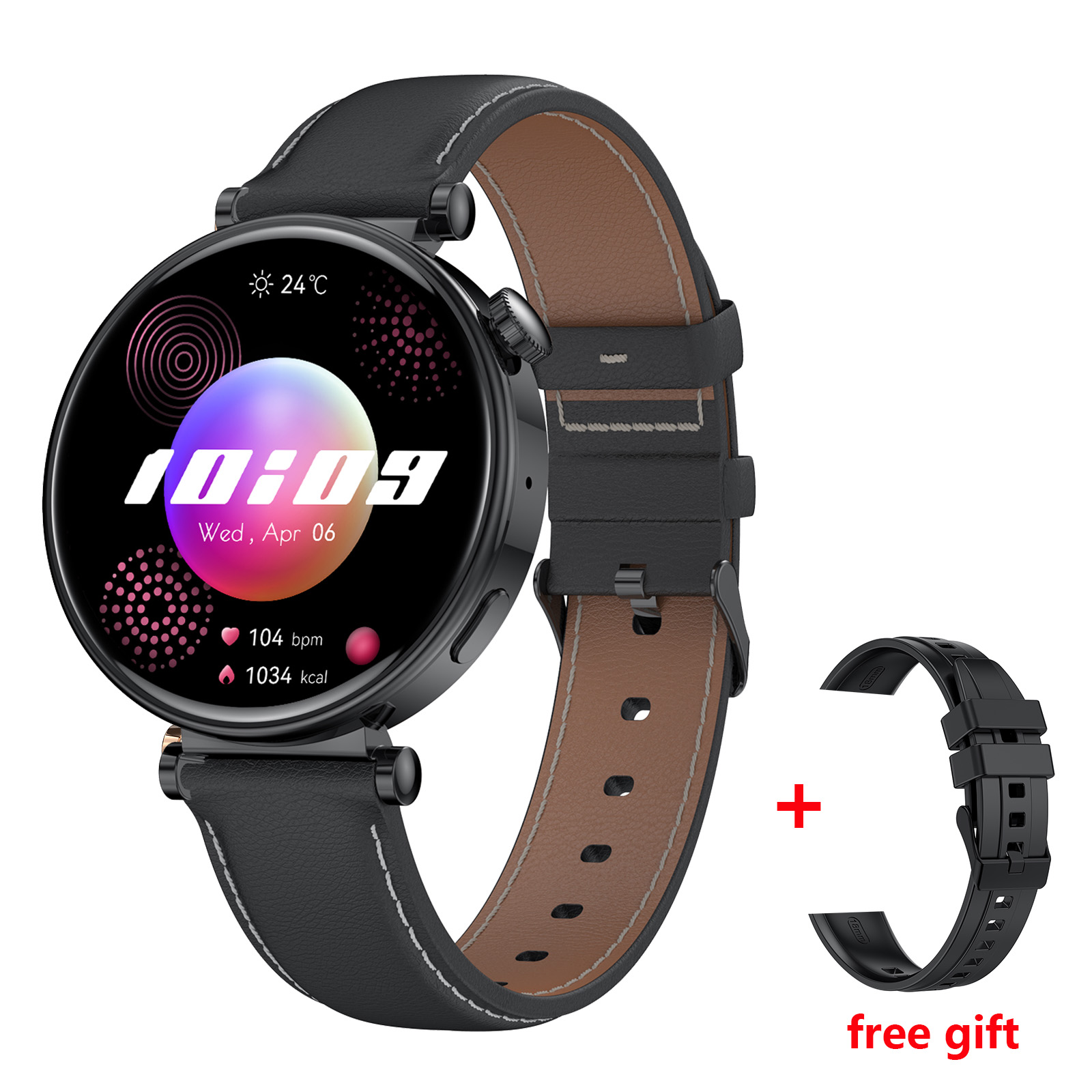 Black-leather+silicone strap