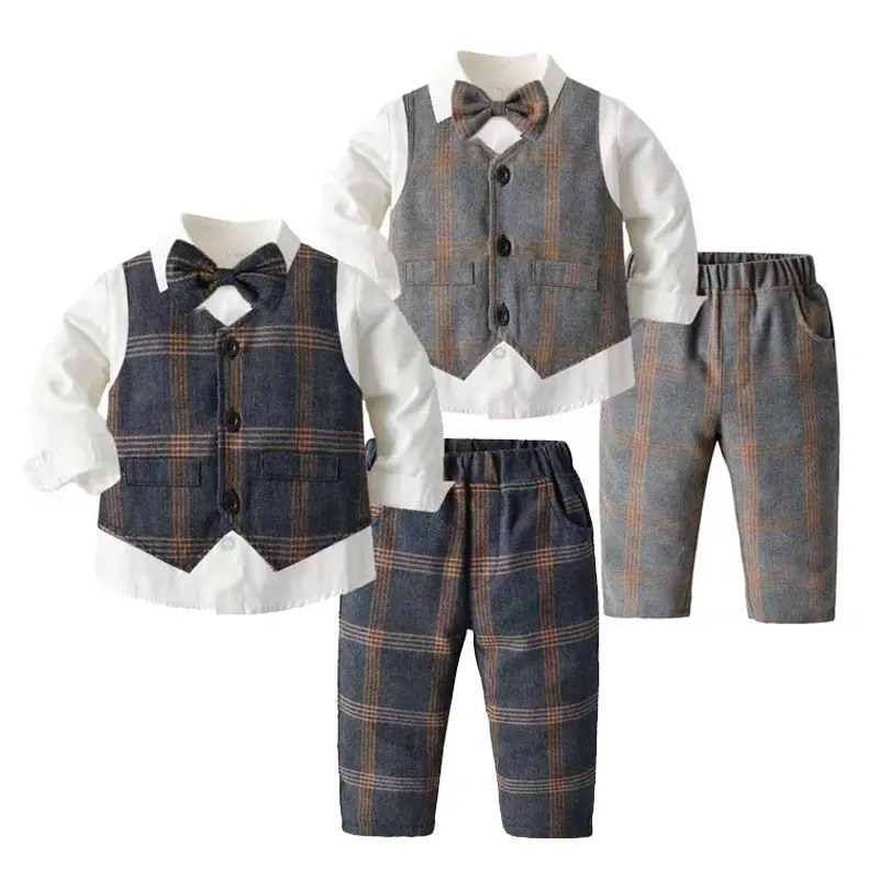 Neonato formale Vestito Da Sposa Degli Studenti del Campus Del Bambino Ragazzo Vestito Bambini Gentleman Camicia Della Maglia Dei Pantaloni Bowtie 4 pz Cerimonia Per Bambini costumi