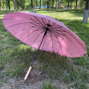 Custom 16-Ribs Straight Windproof Wooden Handle Umbrella Long <strong>Rain</strong> <strong>Cover</strong> with Logo Print for Business Promotion Classic Design - Product Image 2