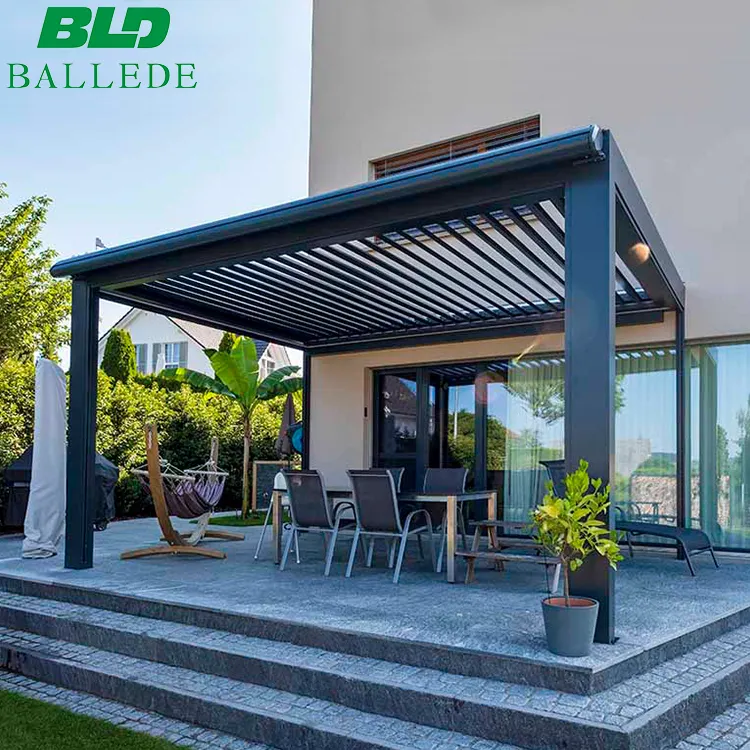 OEM/ODM Customized Outdoor Sun Shade Pavilion Motorized Waterproof Metal Frame Gazebo Garden Canopy Louvre Roof Aluminum Pergola