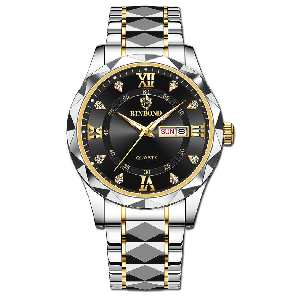 2 black dial silver gold steel strap - for men