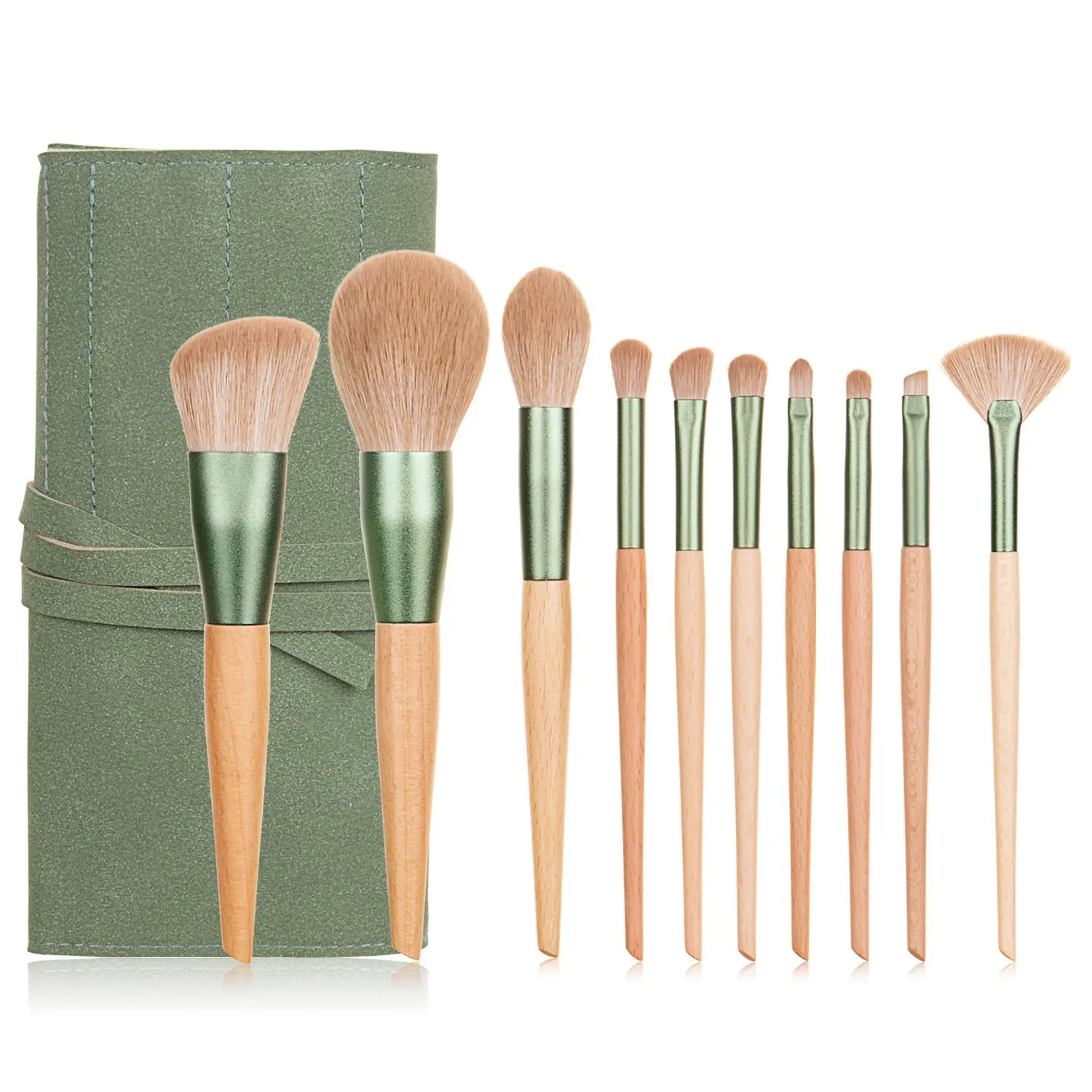 Распродажа, оптовая продажа, персонализированная зеленая Кисть для макияжа с деревянной ручкой