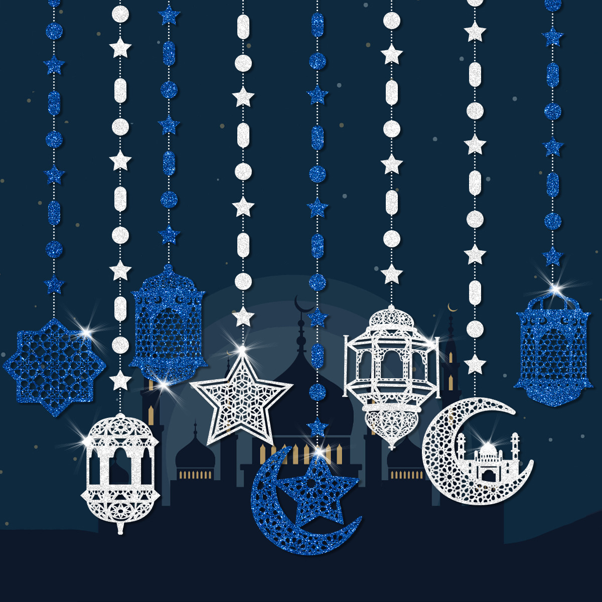 Blue and silver flower ornaments-8pc