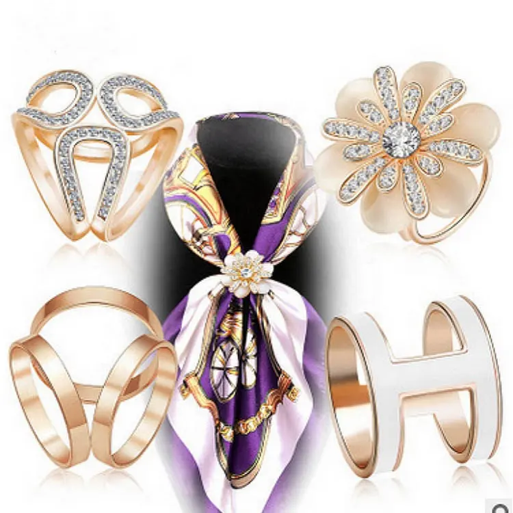 Moda bufanda de seda hebilla tres anillo de perla broche Camelia broche de cristal pin hebilla