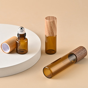 Small Portable 3ml <strong>5ml</strong> 10ml Amber Glass Roller <strong>Bottle</strong> <strong>with</strong> Wooden <strong>Cap</strong> Metal Roll Perfume <strong>Bottle</strong> Roll on <strong>5ml</strong> - Product Image 2