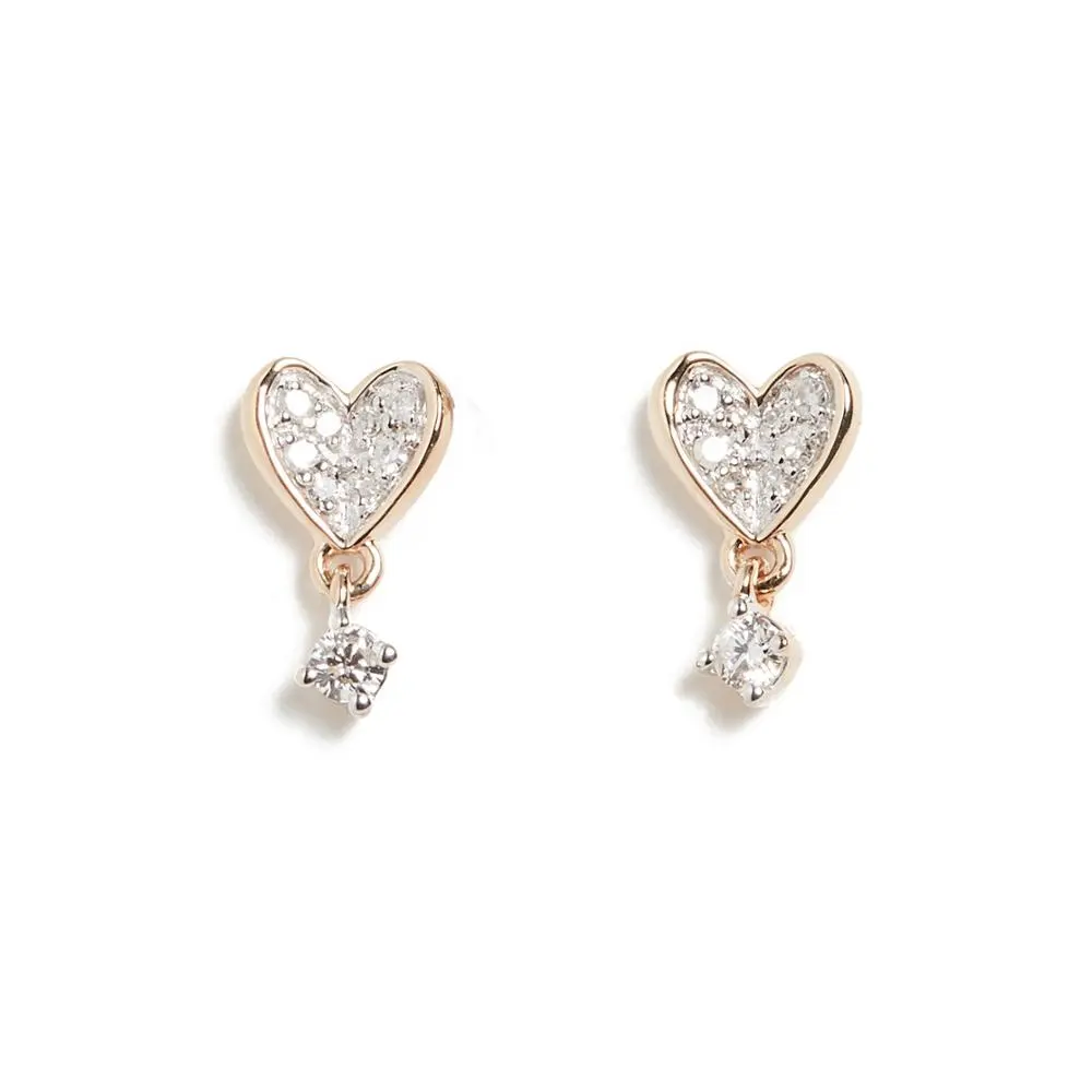 Unique Tiny Pave Folded Heart Post Stud Earring Silver 925 Jewelry Gold