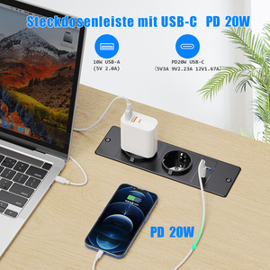 插座厂家批发嵌入式桌面电源线盒USB A + C手机耳机无线充电器电源条