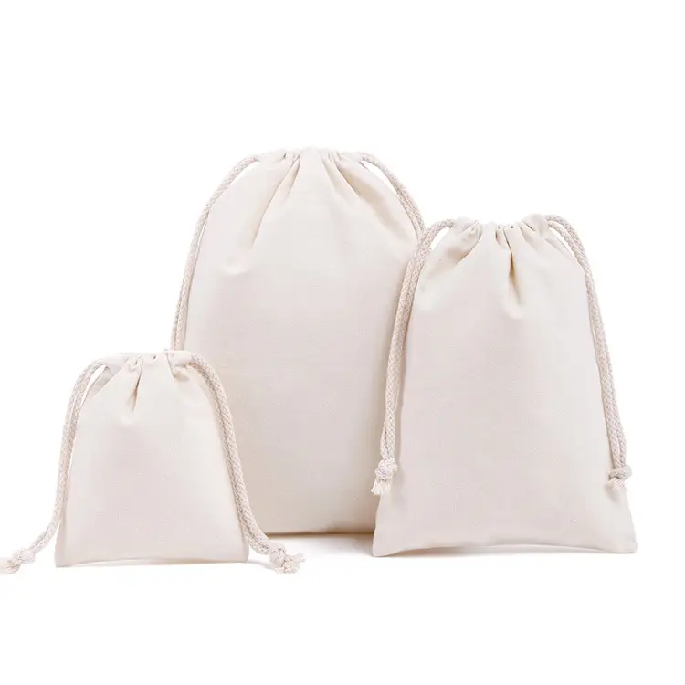 Borsa shopping in cotone naturale tinta unita con logo personalizzato borsa tote con coulisse in tela di cotone con coulisse