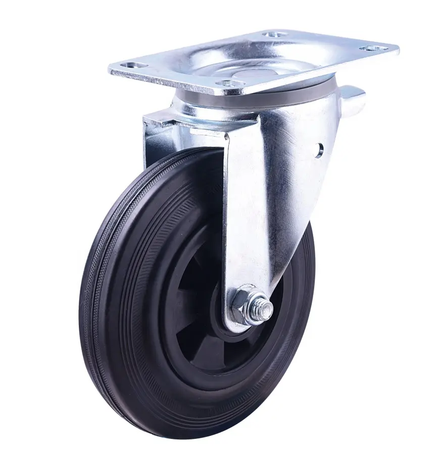 HM2202 Factory Directly 3/4/5/6/8 Inch Black Rubber Swivel Steel Caster Wheel for Waste Bin Container Trash Bin Garbage Can