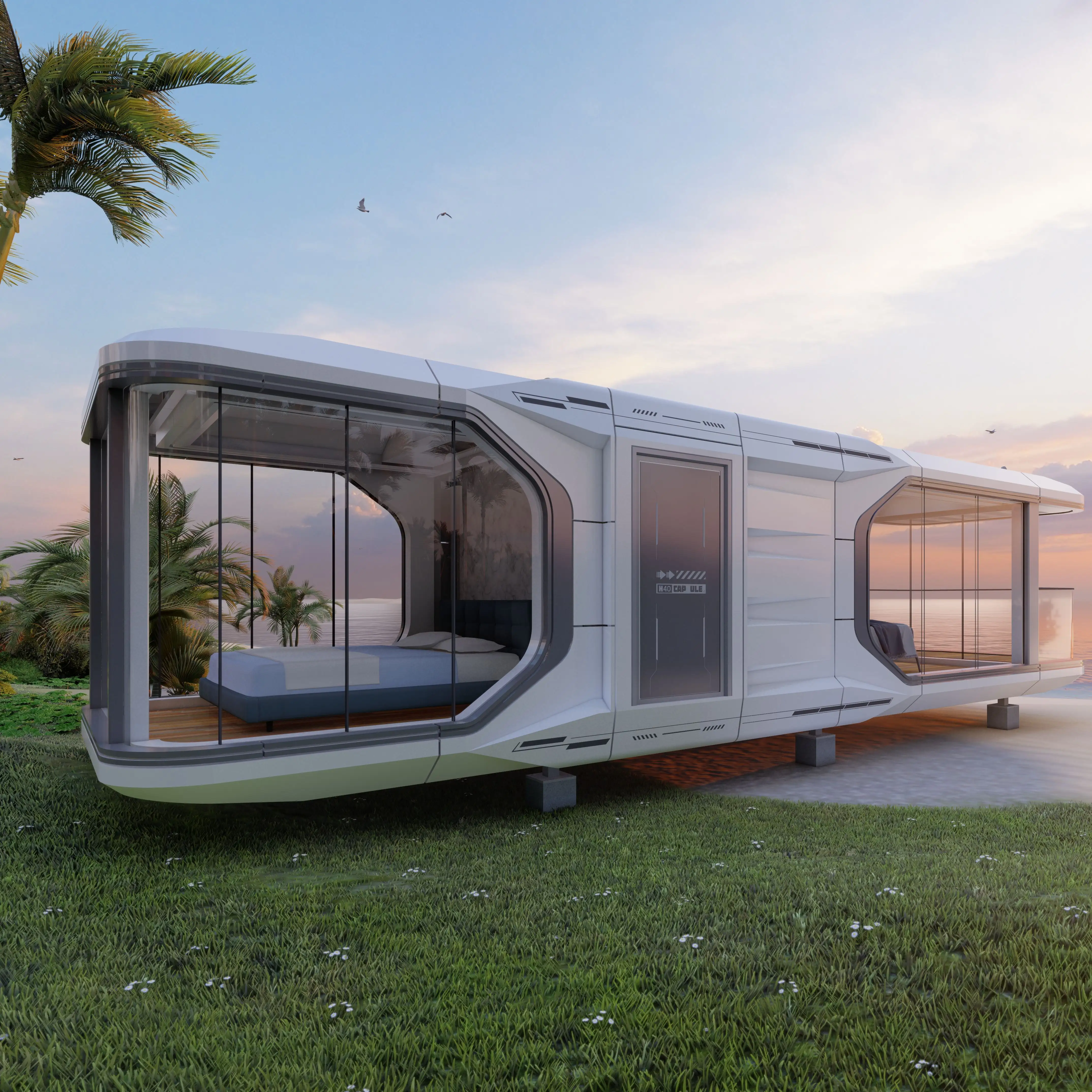 Personnalisable Mobile Eco Capsule Hôtel Modulaire Petite Maison en Acier 3 Chambres Capsule Maison de Luxe