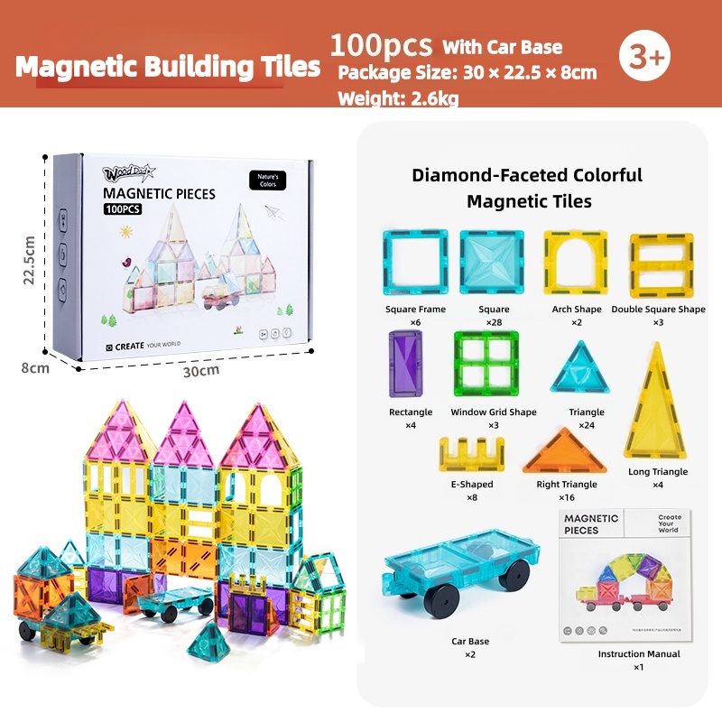 100 pièces colorées à facettes de diamant avec base de voiture