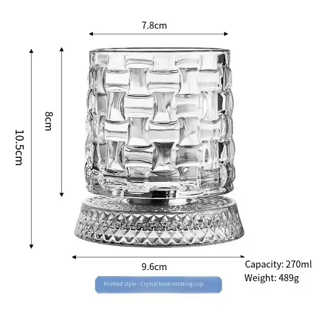 Taza giratoria con base de cristal tejido