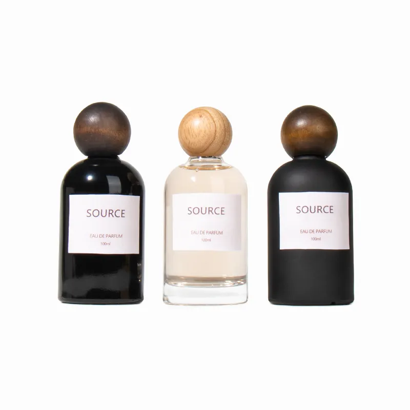 Grosir 100 ml botol parfum semprot kaca mewah bundar hitam bening dengan kotak untuk kemasan kosmetik