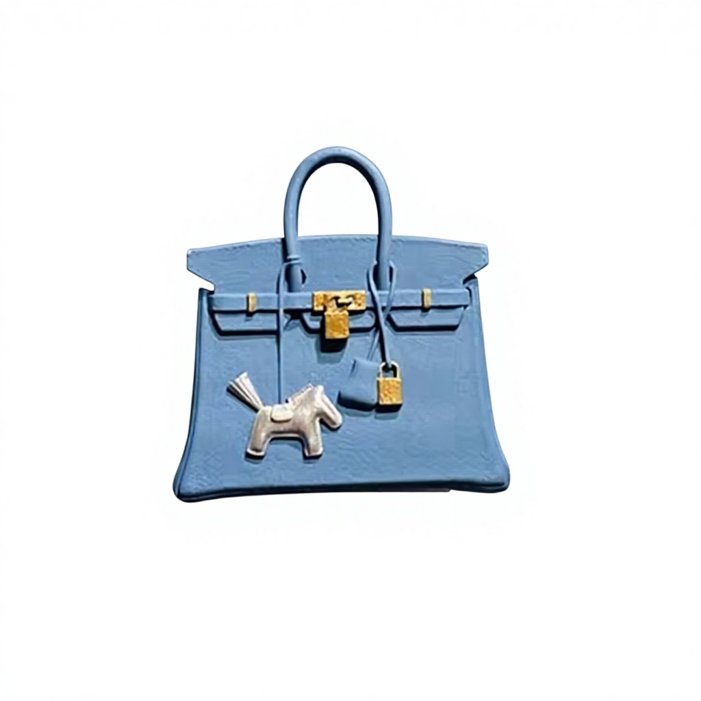 Bolso vintage azul con diseño de pony.