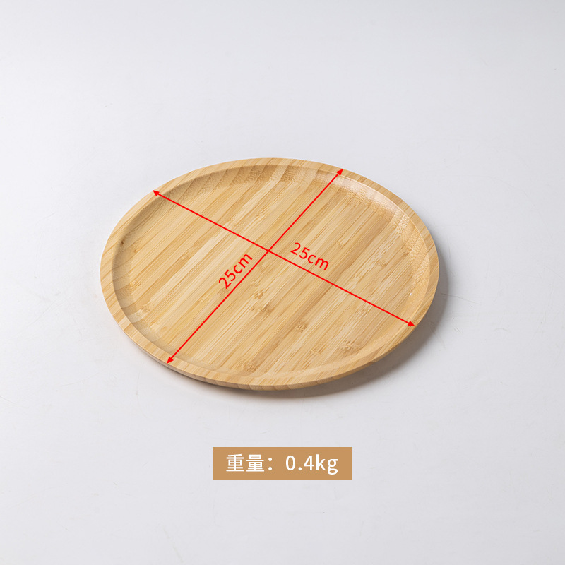 Natural wood color, round, 25*25*1.5 cm.