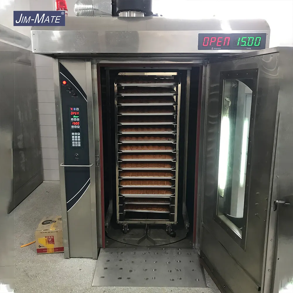 Horno de pan comercial, 1 carro, 32 bandejas, horno rotativo de Gas, equipo de panadería para pan