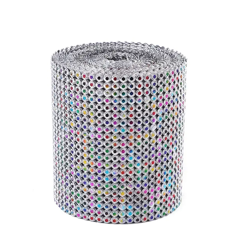 21 Rows Bling Rhinestone Diamond Flower Shape Mesh Ribbon Wrap Plastic Rows of Diamonds For Shoes and Hats Decorations
