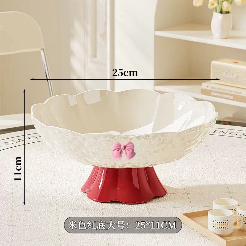 Large-Red base+Cream bow-shaped draining dish