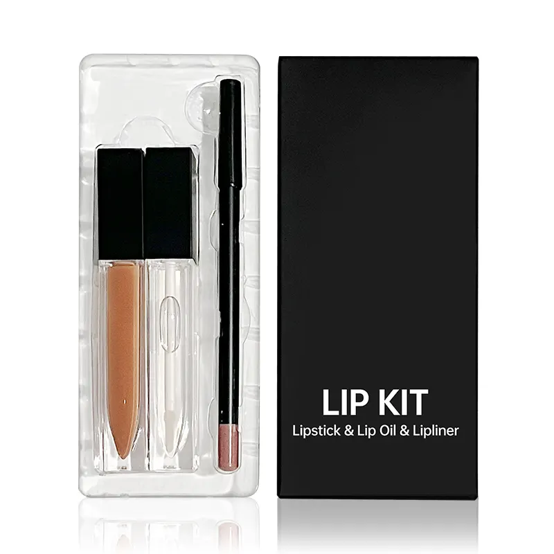 Peralatan rias wajah 3 dalam 1 label pribadi kualitas tinggi Kit Lip Gloss tahan lama Kit kilau pemadat bibir Vegan Set Kit