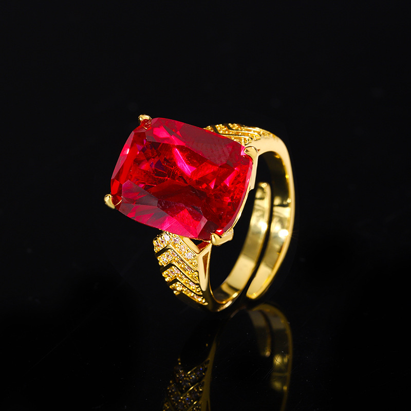 Bague en corindon rouge doré, taille ajustable