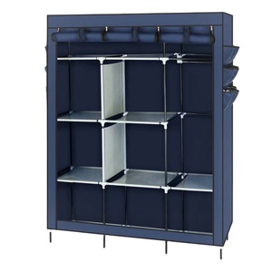 便携式衣柜家用衣架搁板壁橱储物组织器<span class=keywords><strong>5</strong></span>层铁丝衣架，带蓝色牛津织物罩