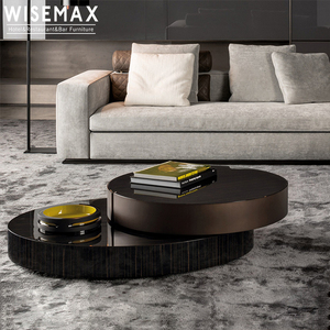 WISEMAX家具批发价格高档双层钢化玻璃圆形茶几组合木底茶几 - Product Image 1