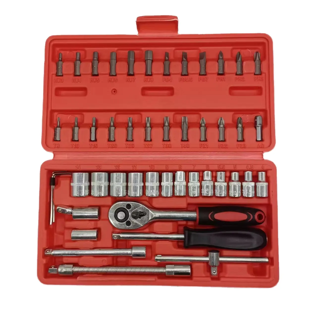 Boîte à outils en plastique mallette de rangement tournevis outils de quincaillerie 48 pièces ensemble d'outils à main voiture réparation automobile jeu de clés à douille