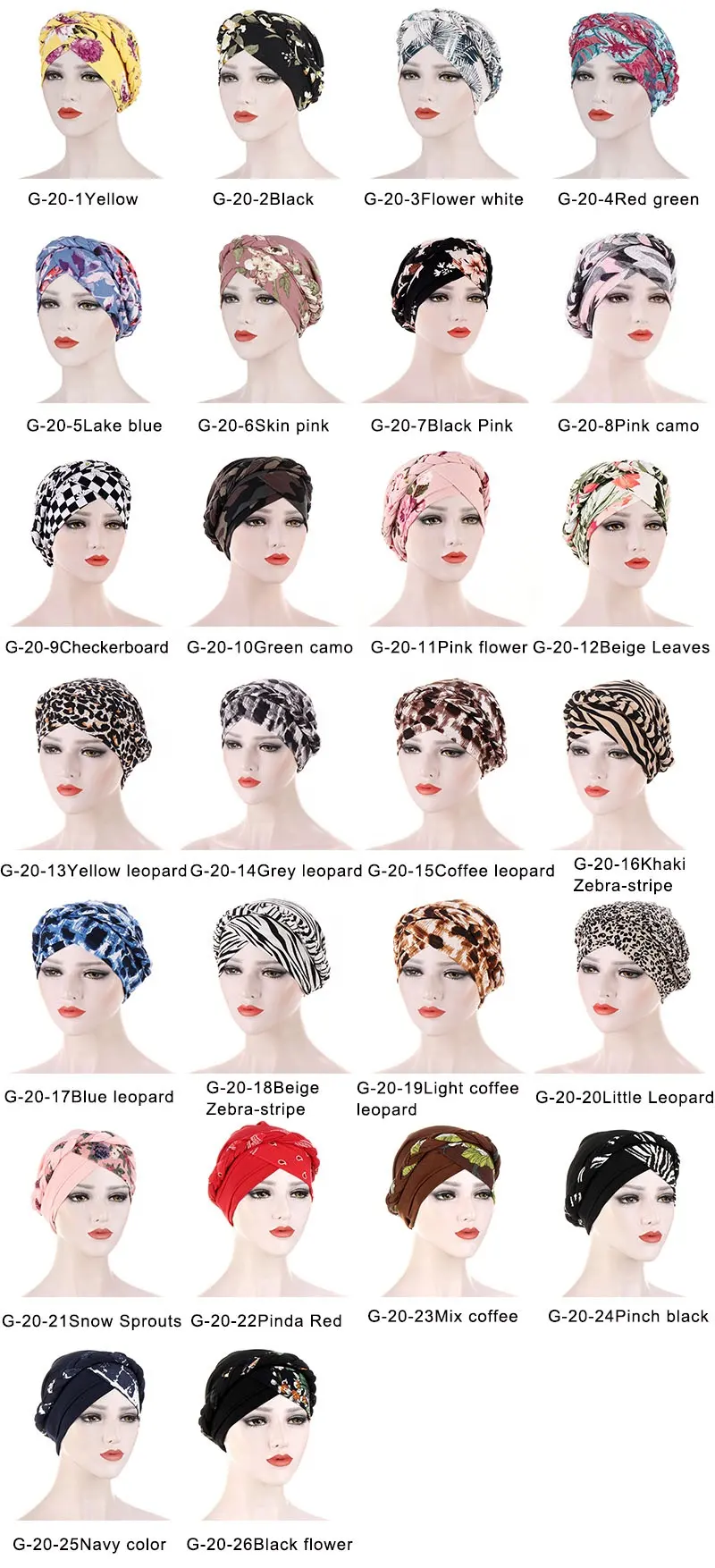 Knotted Turban Flower Print StainHead Wrap Silky Turban for Women Hairband