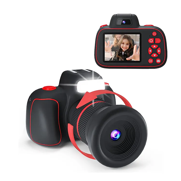 Messa a fuoco rotante Zoom 10X schermo ricaricabile da 2.4 pollici Mini fotocamera per bambini 1080P foto Video fotocamere reflex digitali per bambini