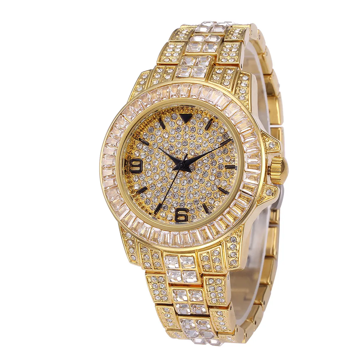 Orologio da polso in acciaio con diamanti e diamanti Baguette di marca famosa al quarzo da uomo d'affari orologio in oro rosa orologio da polso di design di lusso