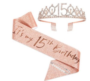 Toptan 13th 16th 18th 21st 30th 40th 50th 60th gül altın doğum günü kanat ile Rhinestone Tiara inci Pin için parti süslemeleri - Product Image 4