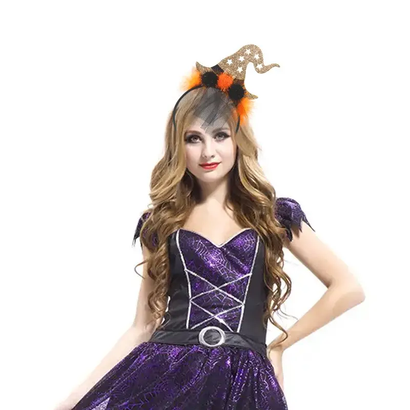 Sombrero de bruja de Halloween, diadema, accesorio de disfraz, Aro para el pelo, fiesta para mujeres y niñas, disfraz, suministros para fiestas